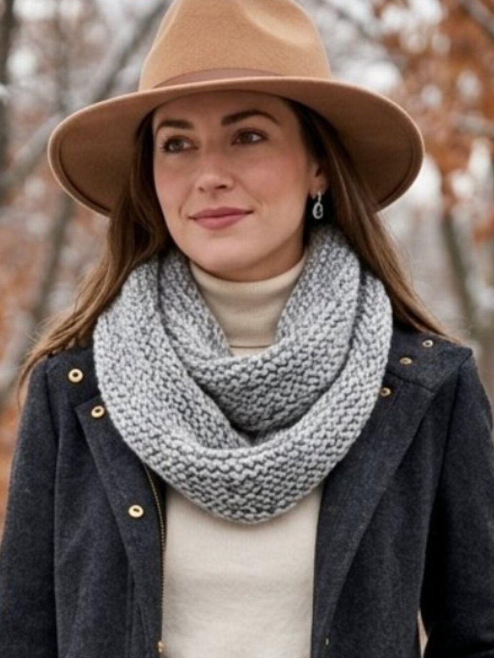 Cozy Hand-Knit Grey Marl Chunky Infinity Loop Winter Cowl Scarf